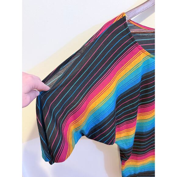 Almost Famous Womens L Multicolor Striped Batwing Dolman Cut Out Sleeve Top - Picture 3 of 6